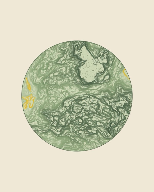 Sage green marbled circle on a cream background, a minimalist abstract art print