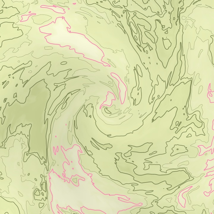 Soft celery-green abstract painting with pink veins, created from the words Maya and Leo, 2019